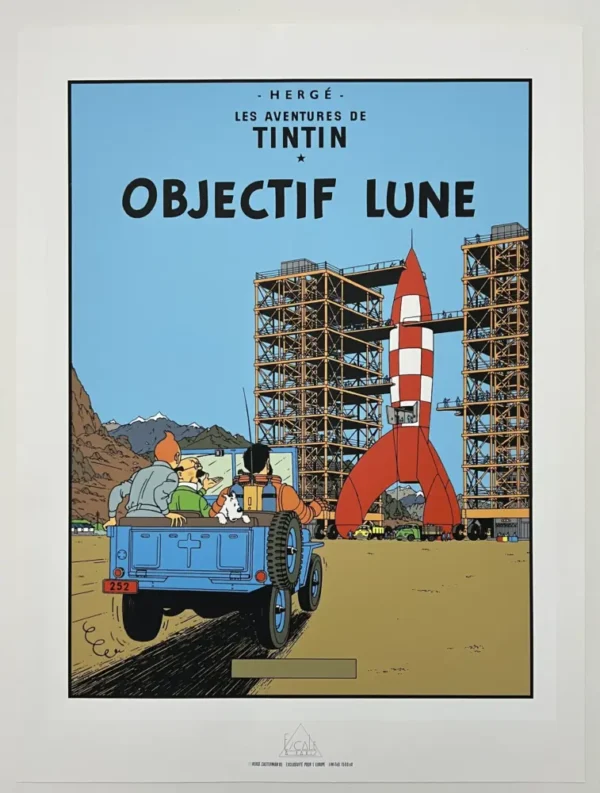 Sérigraphie Tintin "Objectif Lune" – Édition Escale à Paris – 80x60 cm – Tirage limité à 1500 exemplaires